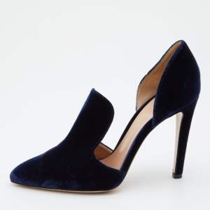 Pre Owned Gianvito Rossi Navy Blue Velvet Moret Pointed Toe D'orsay Pumps Size 36.5