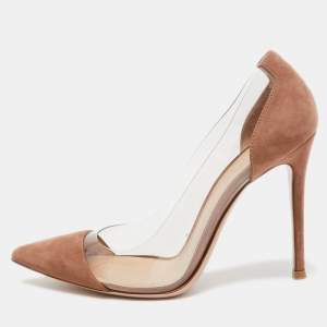 Pre Owned Gianvito Rossi Beige Suede and PVC Plexi Pumps Size 37
