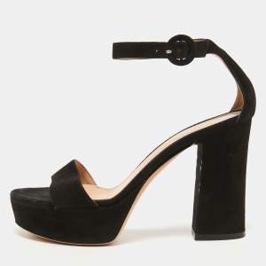 Pre Owned Gianvito Rossi Black Suede Platform Ankle Strap Sandals Size 37