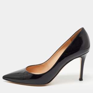 Pre Owned Gianvito Rossi Black Patent Leather Pointed Toe Pumps Size 37