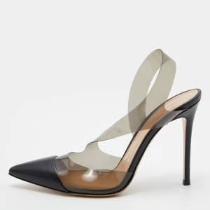 Pre Owned Gianvito Rossi Black Leather and PVC Pointed Toe Ankle Strap Sandals Size 40