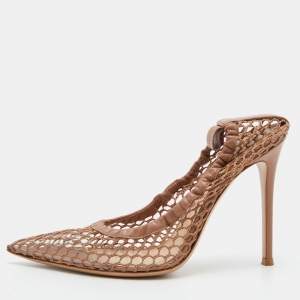 Pre Owned Gianvito Rossi Beige Net and Leather Pumps Size 40
