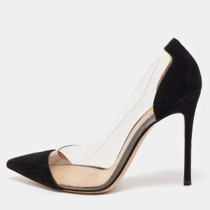 Pre Owned Gianvito Rossi Black Suede and  PVC Plexi Pumps Size 40.5