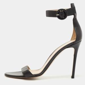 Pre Owned Gianvito Rossi Black Leather Portofino Ankle Strap Sandals Size 40