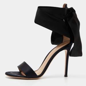 Pre Owned Gianvito Rossi Black Satin Gala Sandals Size 37.5