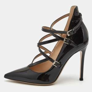 Pre Owned Gianvito Rossi Black Patent Leather Crisscross Pumps Size 35