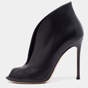 Pre Owned Gianvito Rossi Black Leather Peep Toe Vamp Ankle Booties Size 37