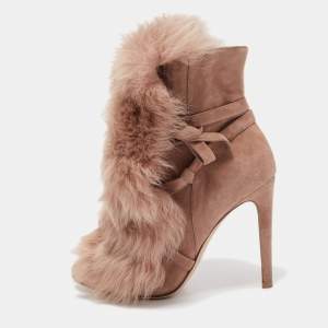 Pre Owned Gianvito Rossi Beige Suede Moritz Shearling Ankle Boots Size 37