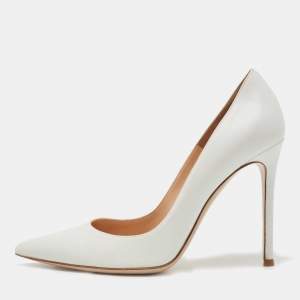 Pre Owned Gianvito Rossi White Leather Pointed Toe Pumps Size 38