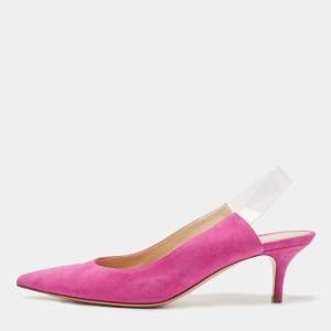 Pre Owned Gianvito Rossi Pink Suede and PVC Slingback Pumps Size 37.5