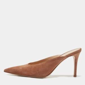 Pre Owned Gianvito Rossi Beige Suede Fanny Mules Size 38