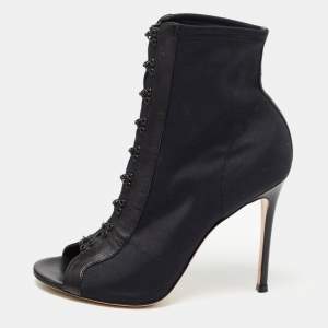 Pre Owned Gianvito Rossi Black Fabric And Leather Hook Detail Ankle Boots Size 38