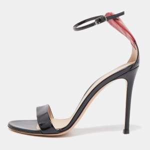 Pre Owned Gianvito Rossi Black Patent Ankle Strap Sandals Size 37.5