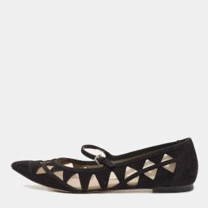 Pre Owned Gianvito Rossi Black Suede and Mesh Mary Jane Ballet Flats Size 40