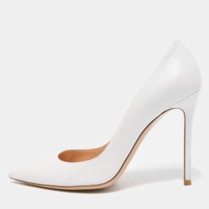 Pre Owned Gianvito Rossi White Leather Pointed Toe Pumps Size 39.5