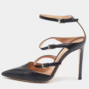 Pre Owned Gianvito Rossi Black Leather Crisscross Pointed Toe Ankle Strap Pumps 36
