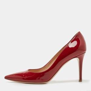 Pre Owned Gianvito Rossi Red Patent Leather Gianvito 85 Pointed Toe Pumps Size 38.5