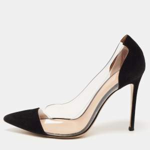 Pre Owned Gianvito Rossi Black Suede and PVC Plexi Pumps Size 40.5