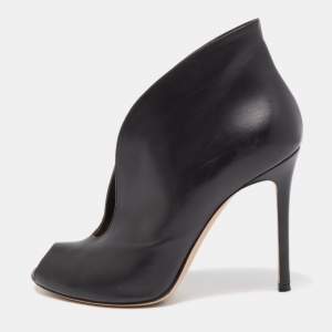Pre Owned Gianvito Rossi Black Leather Vamp Peep Toe Booties Size 38