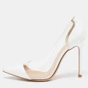 Pre Owned Gianvito Rossi White Patent Leather and  PVC Plexi Pumps Size 36