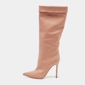Pre Owned Gianvito Rossi Blush Pink Leather Knee Length Pointed Toe Boots Size 39