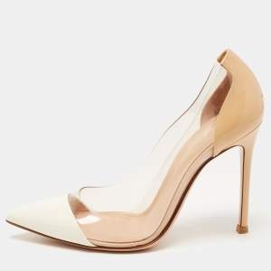 Pre Owned Gianvito Rossi White/Beige Patent Leather and PVC Plexi Pumps Size 35