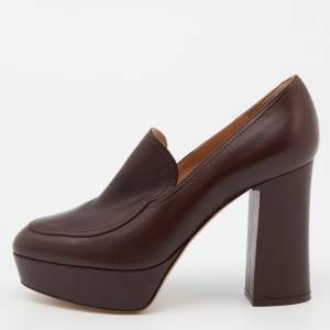 Pre Owned Gianvito Rossi Brown Leather Loafer Pumps Size 38.5