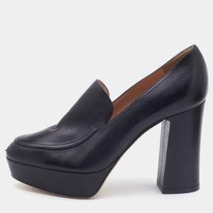 Pre Owned Gianvito Rossi Black Leather Block Heel Loafer Pumps Size 38.5