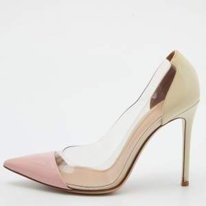 Pre Owned Gianvito Rossi Light Yellow/Pink Patent Leather and PVC Plexi Pumps Size 38