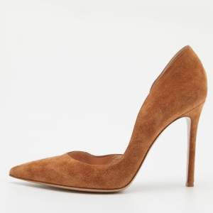 Pre Owned Gianvito Rossi Tan Suede Pointed Toe D'orsay Pumps Size 38