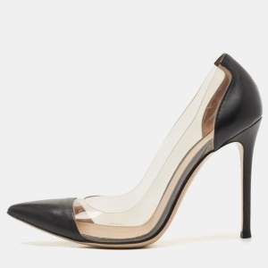 Pre Owned Gianvito Rossi Black Leather and  PVC Plexi Pointed Toe Platform Pumps Size 40