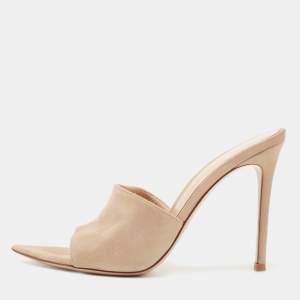 Pre Owned Gianvito Rossi Beige Glitter Nubuck Leather Alisia Slide Sandals Size 38.5