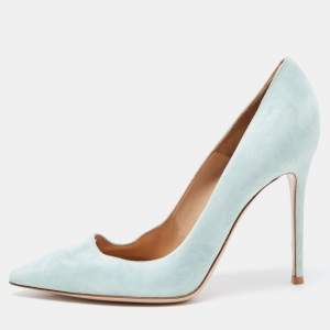 Pre Owned Gianvito Rossi Blue Suede Gianvito 105 Pumps Size 40