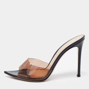 Pre Owned Gianvito Rossi Black/Brown PVC Plexi Slide Sandals Size 38.5