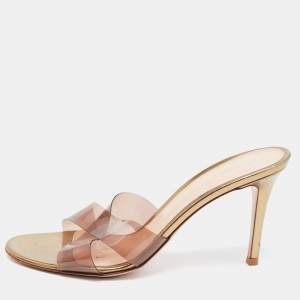 Pre Owned Gianvito Rossi Gold PVC and Leather Slide Sandals Size 38.5