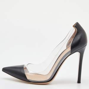 Pre Owned Gianvito Rossi Black Leather and PVC Plexi Pumps Size 38