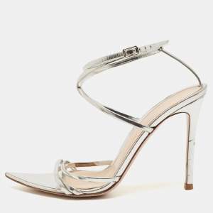Pre Owned Gianvito Rossi Silver Leather Kim Sandals Size 38.5