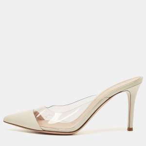 Pre Owned Gianvito Rossi White Leather and PVC Plexi Mules Size 39.5