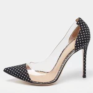 Pre Owned Gianvito Rossi Black/Transparent  Polka Dot Fabric And PVC Plexi Pointed Toe Pumps Size 38