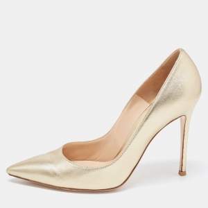 Pre Owned Gianvito Rossi Dull Gold Leather Gianvito 105 Pumps Size 40.5