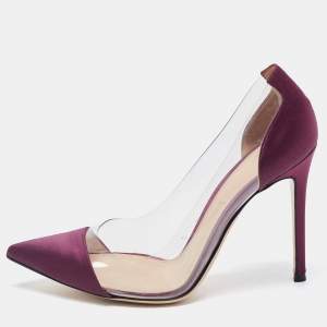 Pre Owned Gianvito Rossi Purple Satin and PVC Plexi Pointed Toe Pumps Size 38