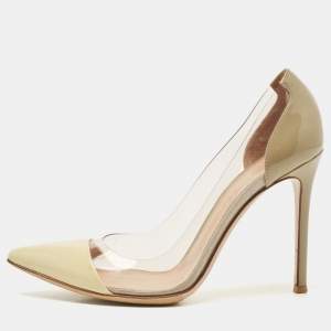 Pre Owned Gianvito Rossi Green/Cream Patent Leather and PVC Plexi Pumps Size 38