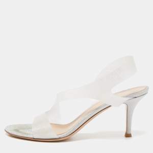 Pre Owned Gianvito Rossi Silver Glitter and PVC Metropolis Slingback Sandals Size 38