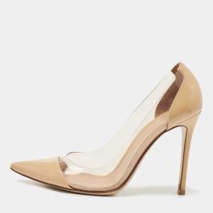 Pre Owned Gianvito Rossi Beige Patent and PVC Plexi Pumps Size 37.5