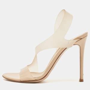 Pre Owned Gianvito Rossi Beige PVC and Patent Metropolis Ankle Strap Sandals Size 37