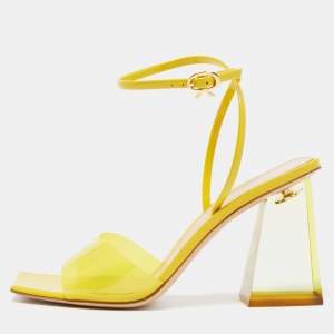 Pre Owned Gianvito Rossi Yellow Patent and PVC Ankle Wrap Sandals Size 38