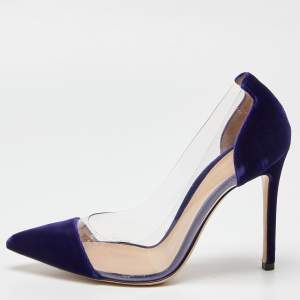 Pre Owned Gianvito Rossi Purple Velvet and PVC Plexi Pointed Toe Pumps Size 36