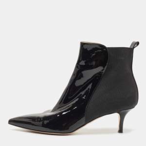 Pre Owned Gianvito Rossi Black Patent Leather Ankle Booties Size 38