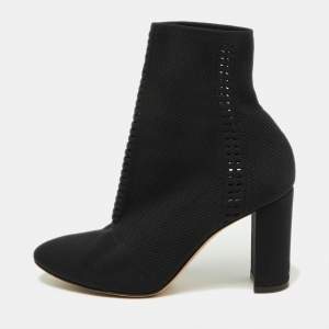 Pre Owned Gianvito Rossi Black Stretch Knit Thurlow Ankle Boots Size 40.5