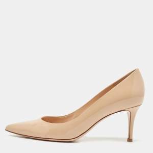 Pre Owned Gianvito Rossi Beige Patent Gianvito Pointed Toe Pumps Size 38